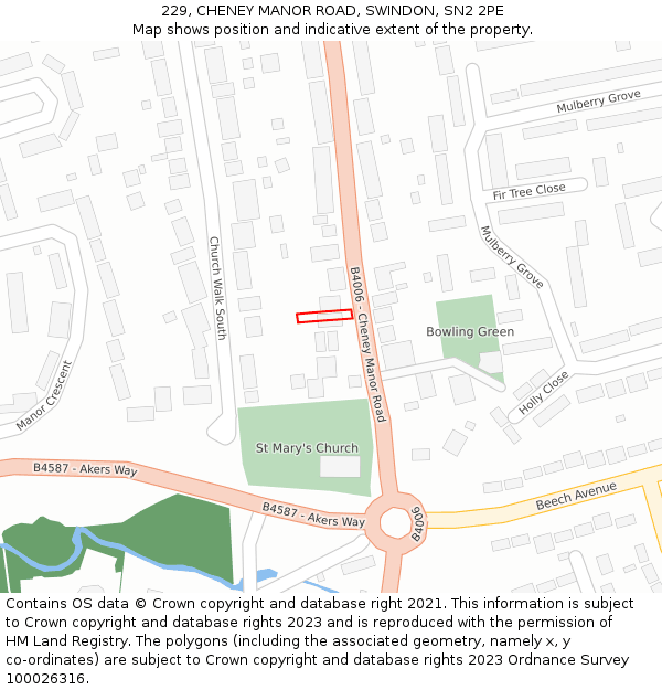 229, CHENEY MANOR ROAD, SWINDON, SN2 2PE: Location map and indicative extent of plot