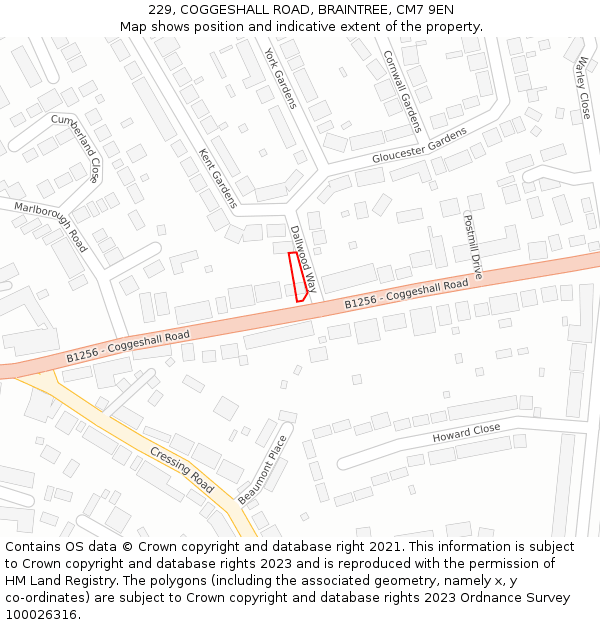 229, COGGESHALL ROAD, BRAINTREE, CM7 9EN: Location map and indicative extent of plot