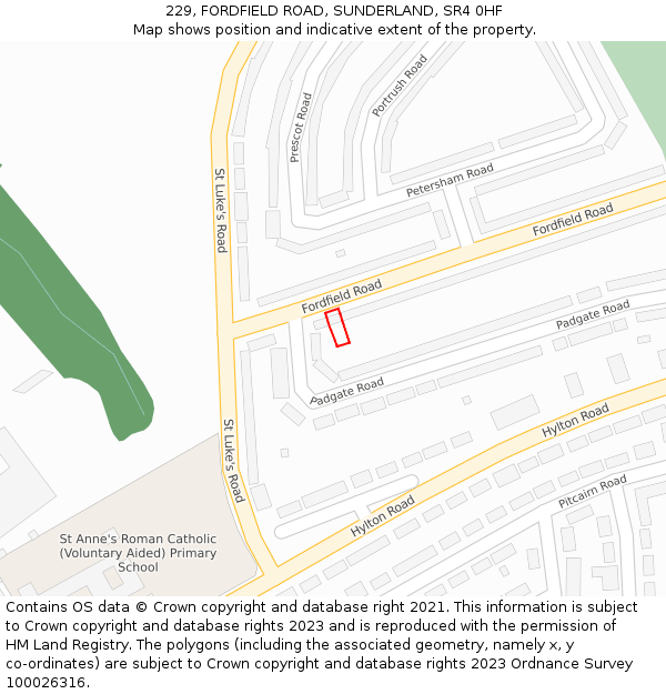 229, FORDFIELD ROAD, SUNDERLAND, SR4 0HF: Location map and indicative extent of plot