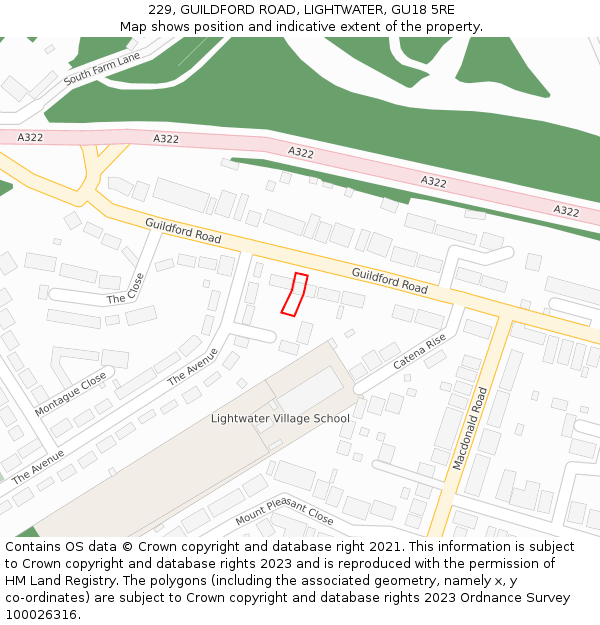 229, GUILDFORD ROAD, LIGHTWATER, GU18 5RE: Location map and indicative extent of plot