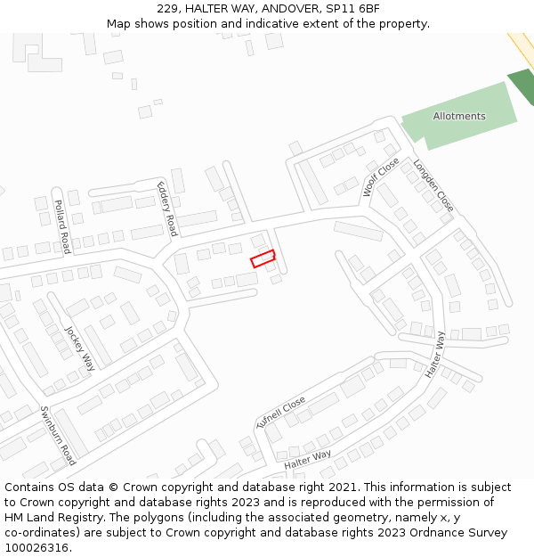 229, HALTER WAY, ANDOVER, SP11 6BF: Location map and indicative extent of plot