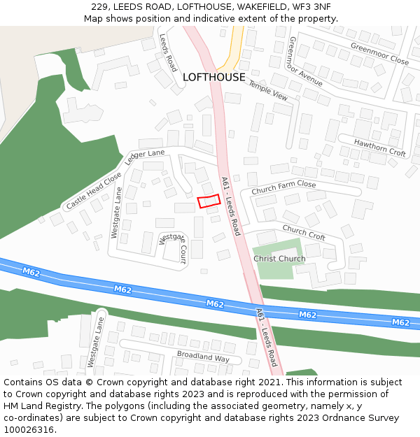 229, LEEDS ROAD, LOFTHOUSE, WAKEFIELD, WF3 3NF: Location map and indicative extent of plot