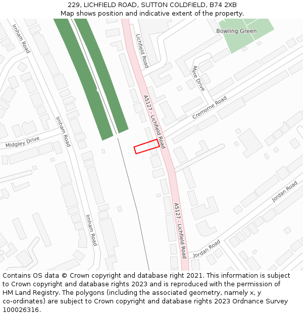 229, LICHFIELD ROAD, SUTTON COLDFIELD, B74 2XB: Location map and indicative extent of plot