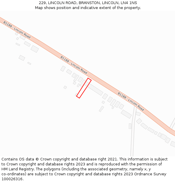 229, LINCOLN ROAD, BRANSTON, LINCOLN, LN4 1NS: Location map and indicative extent of plot