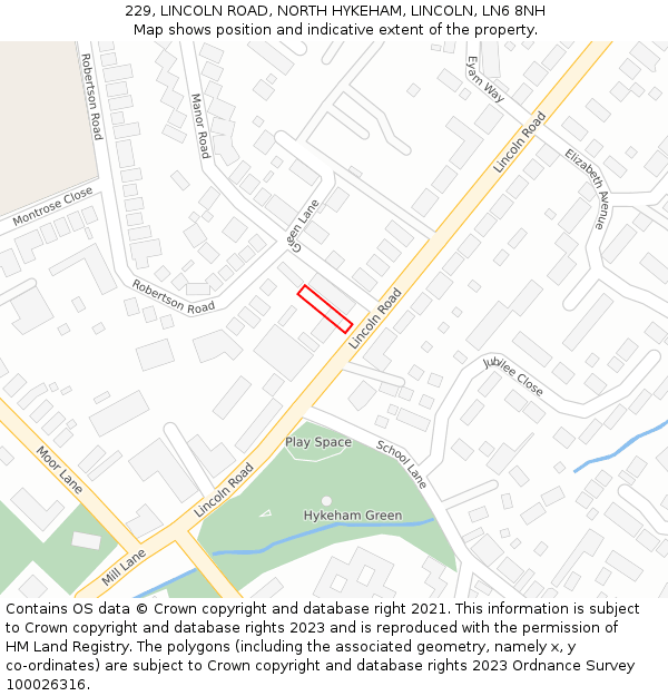 229, LINCOLN ROAD, NORTH HYKEHAM, LINCOLN, LN6 8NH: Location map and indicative extent of plot