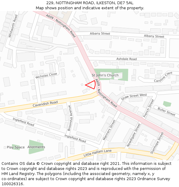 229, NOTTINGHAM ROAD, ILKESTON, DE7 5AL: Location map and indicative extent of plot