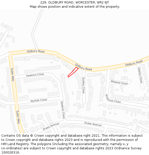 229, OLDBURY ROAD, WORCESTER, WR2 6JT: Location map and indicative extent of plot