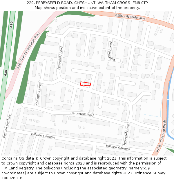 229, PERRYSFIELD ROAD, CHESHUNT, WALTHAM CROSS, EN8 0TP: Location map and indicative extent of plot