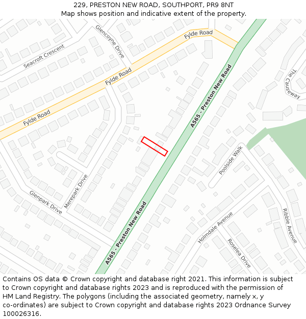 229, PRESTON NEW ROAD, SOUTHPORT, PR9 8NT: Location map and indicative extent of plot