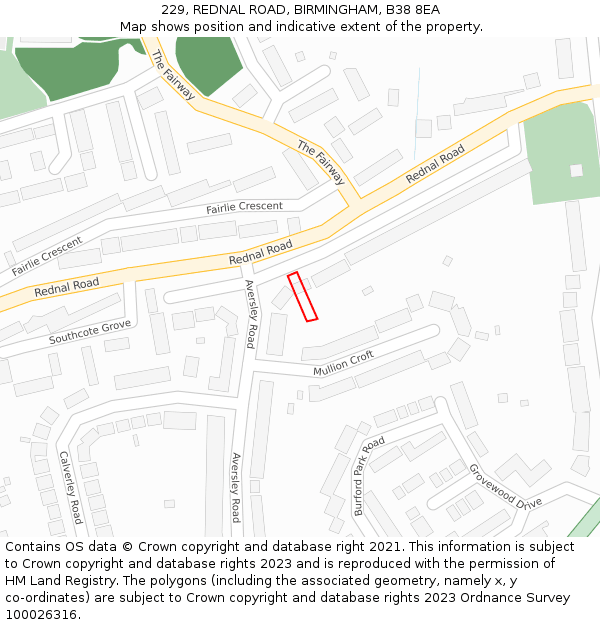 229, REDNAL ROAD, BIRMINGHAM, B38 8EA: Location map and indicative extent of plot