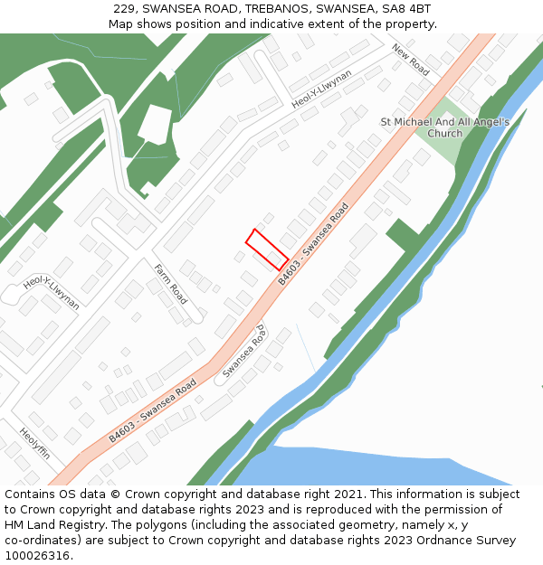 229, SWANSEA ROAD, TREBANOS, SWANSEA, SA8 4BT: Location map and indicative extent of plot