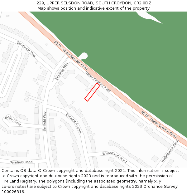 229, UPPER SELSDON ROAD, SOUTH CROYDON, CR2 0DZ: Location map and indicative extent of plot