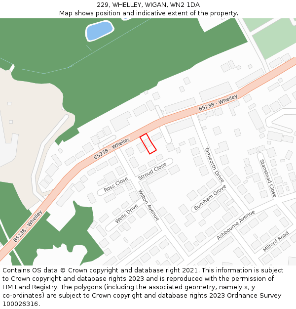 229, WHELLEY, WIGAN, WN2 1DA: Location map and indicative extent of plot