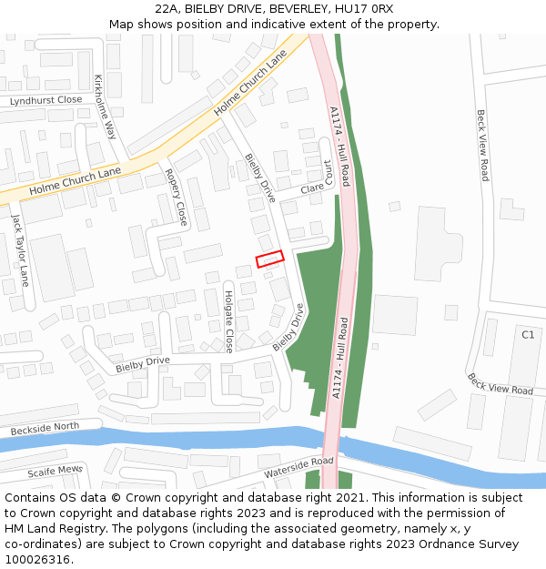 22A, BIELBY DRIVE, BEVERLEY, HU17 0RX: Location map and indicative extent of plot