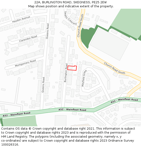 22A, BURLINGTON ROAD, SKEGNESS, PE25 2EW: Location map and indicative extent of plot