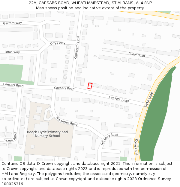 22A, CAESARS ROAD, WHEATHAMPSTEAD, ST ALBANS, AL4 8NP: Location map and indicative extent of plot