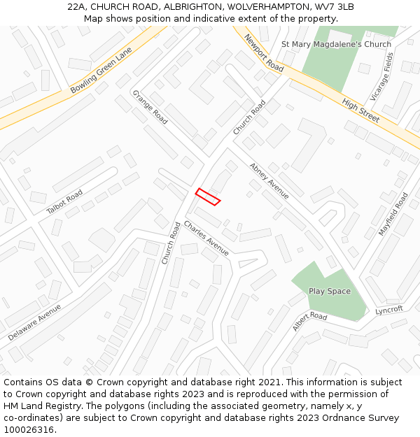 22A, CHURCH ROAD, ALBRIGHTON, WOLVERHAMPTON, WV7 3LB: Location map and indicative extent of plot