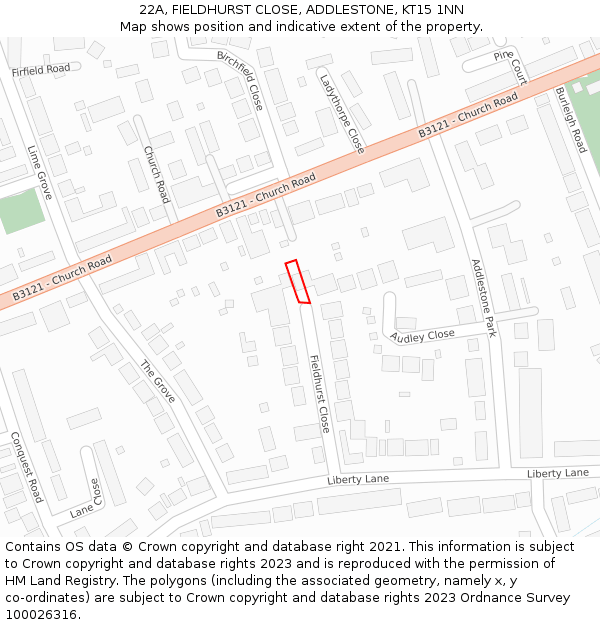 22A, FIELDHURST CLOSE, ADDLESTONE, KT15 1NN: Location map and indicative extent of plot