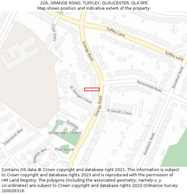 22A, GRANGE ROAD, TUFFLEY, GLOUCESTER, GL4 0PE: Location map and indicative extent of plot