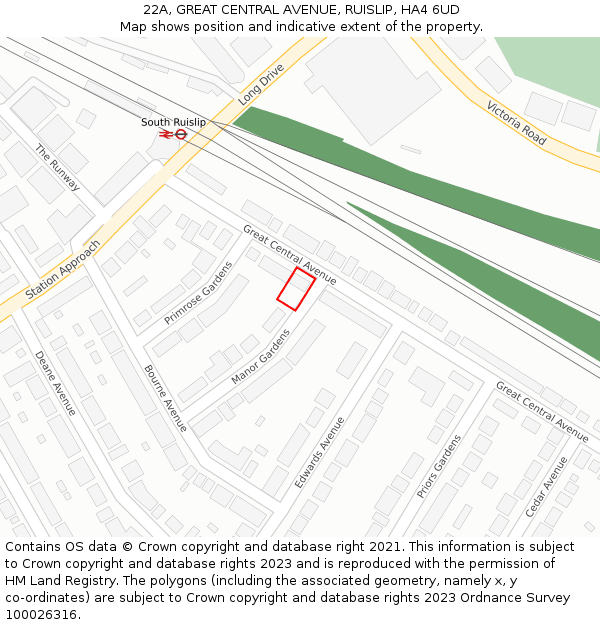 22A, GREAT CENTRAL AVENUE, RUISLIP, HA4 6UD: Location map and indicative extent of plot
