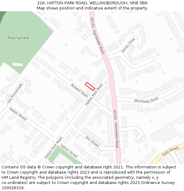 22A, HATTON PARK ROAD, WELLINGBOROUGH, NN8 5BA: Location map and indicative extent of plot