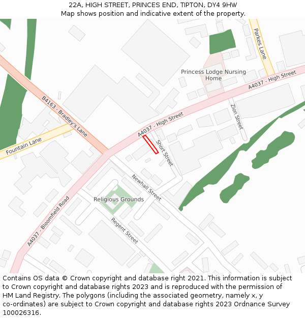 22A, HIGH STREET, PRINCES END, TIPTON, DY4 9HW: Location map and indicative extent of plot