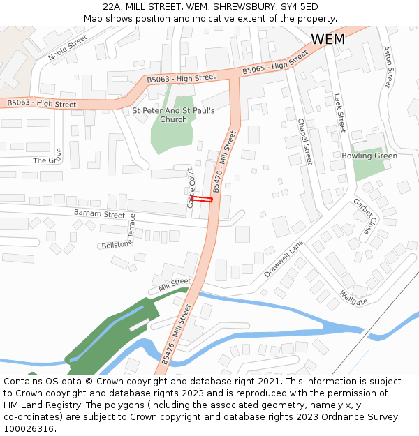 22A, MILL STREET, WEM, SHREWSBURY, SY4 5ED: Location map and indicative extent of plot