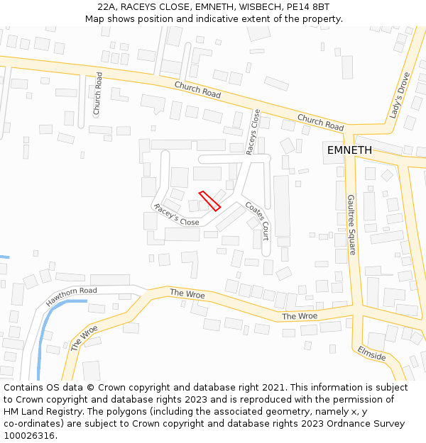 22A, RACEYS CLOSE, EMNETH, WISBECH, PE14 8BT: Location map and indicative extent of plot