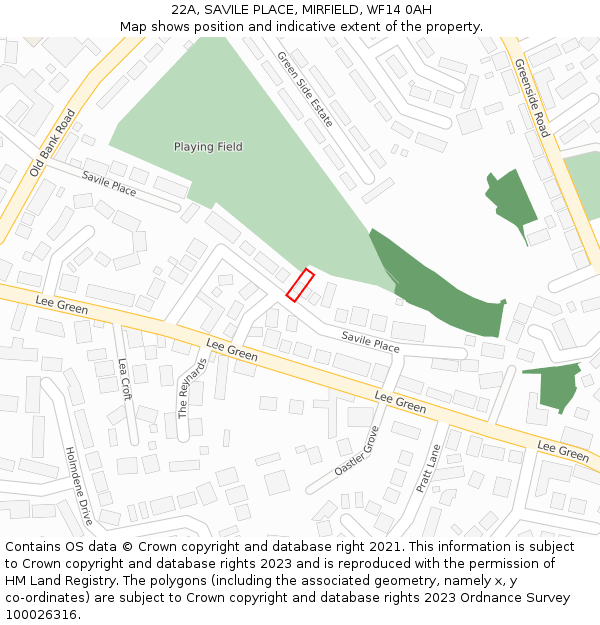 22A, SAVILE PLACE, MIRFIELD, WF14 0AH: Location map and indicative extent of plot