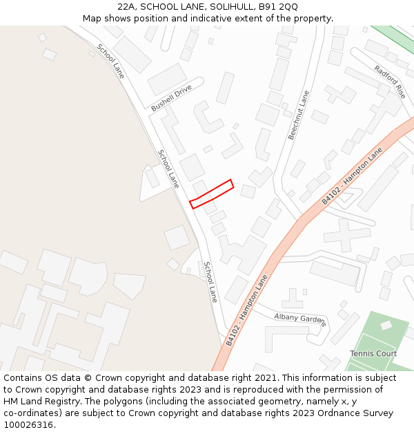 22A, SCHOOL LANE, SOLIHULL, B91 2QQ: Location map and indicative extent of plot