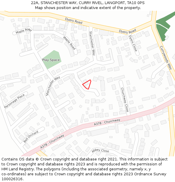 22A, STANCHESTER WAY, CURRY RIVEL, LANGPORT, TA10 0PS: Location map and indicative extent of plot