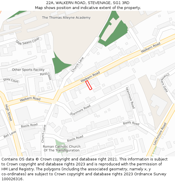 22A, WALKERN ROAD, STEVENAGE, SG1 3RD: Location map and indicative extent of plot