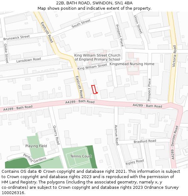 22B, BATH ROAD, SWINDON, SN1 4BA: Location map and indicative extent of plot