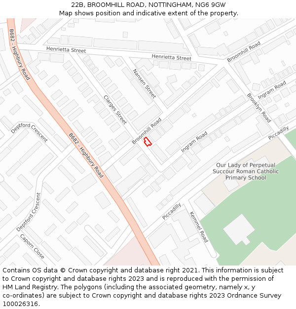 22B, BROOMHILL ROAD, NOTTINGHAM, NG6 9GW: Location map and indicative extent of plot