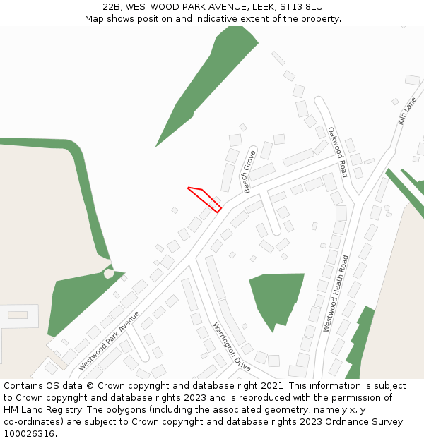 22B, WESTWOOD PARK AVENUE, LEEK, ST13 8LU: Location map and indicative extent of plot