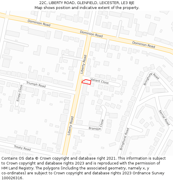 22C, LIBERTY ROAD, GLENFIELD, LEICESTER, LE3 8JE: Location map and indicative extent of plot