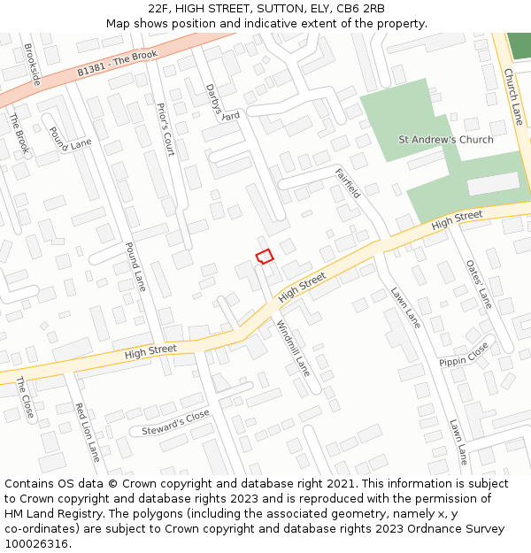 22F, HIGH STREET, SUTTON, ELY, CB6 2RB: Location map and indicative extent of plot
