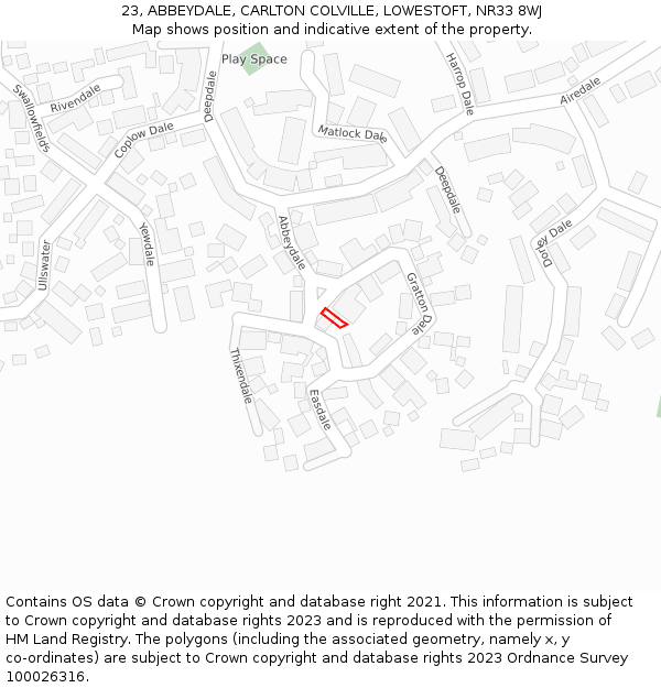 23, ABBEYDALE, CARLTON COLVILLE, LOWESTOFT, NR33 8WJ: Location map and indicative extent of plot