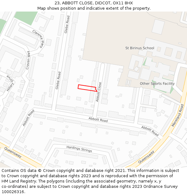 23, ABBOTT CLOSE, DIDCOT, OX11 8HX: Location map and indicative extent of plot