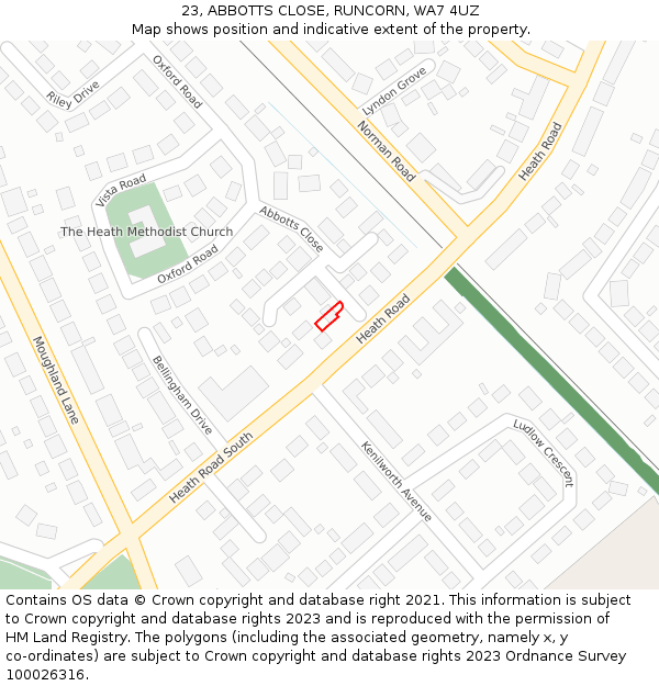 23, ABBOTTS CLOSE, RUNCORN, WA7 4UZ: Location map and indicative extent of plot