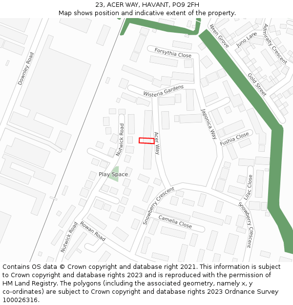 23, ACER WAY, HAVANT, PO9 2FH: Location map and indicative extent of plot