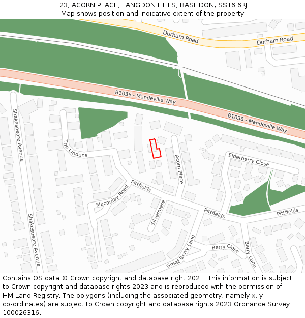 23, ACORN PLACE, LANGDON HILLS, BASILDON, SS16 6RJ: Location map and indicative extent of plot