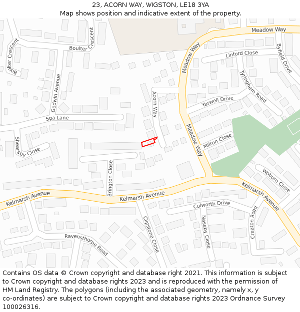 23, ACORN WAY, WIGSTON, LE18 3YA: Location map and indicative extent of plot