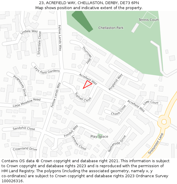 23, ACREFIELD WAY, CHELLASTON, DERBY, DE73 6PN: Location map and indicative extent of plot
