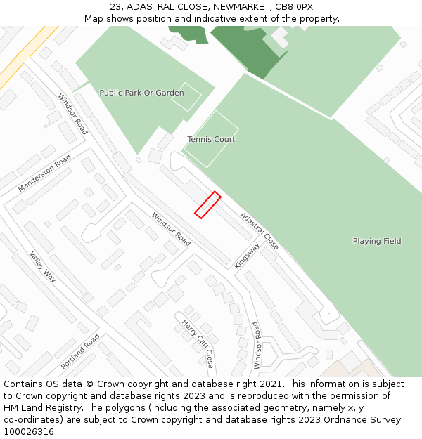 23, ADASTRAL CLOSE, NEWMARKET, CB8 0PX: Location map and indicative extent of plot