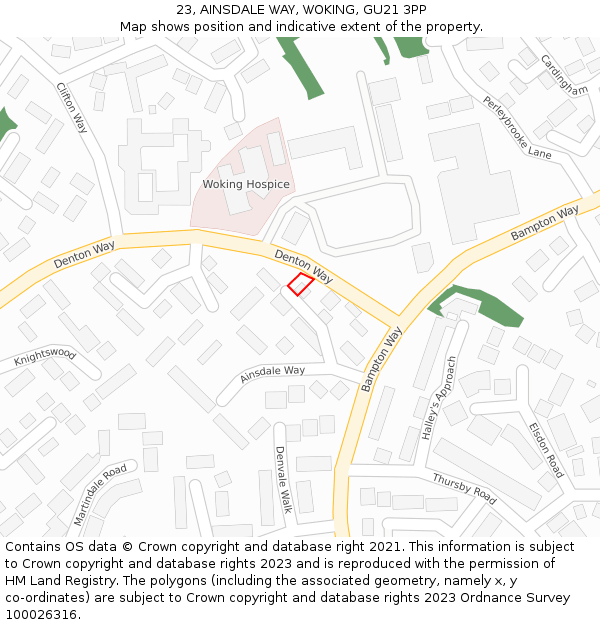 23, AINSDALE WAY, WOKING, GU21 3PP: Location map and indicative extent of plot