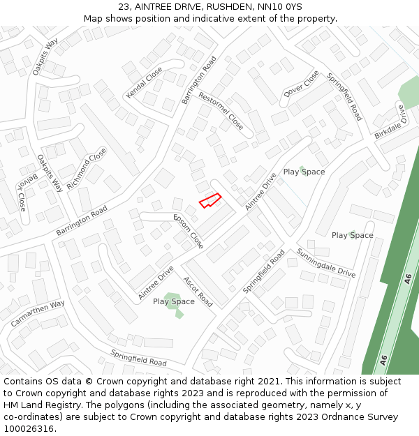 23, AINTREE DRIVE, RUSHDEN, NN10 0YS: Location map and indicative extent of plot