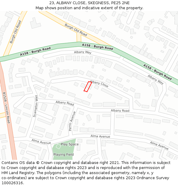 23, ALBANY CLOSE, SKEGNESS, PE25 2NE: Location map and indicative extent of plot