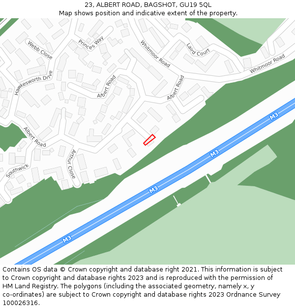 23, ALBERT ROAD, BAGSHOT, GU19 5QL: Location map and indicative extent of plot