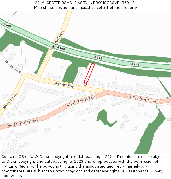 23, ALCESTER ROAD, FINSTALL, BROMSGROVE, B60 1EL: Location map and indicative extent of plot